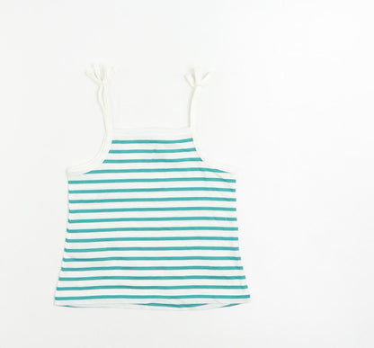Marks and Spencer Girls Green Striped Cotton Camisole Tank Size 2-3 Years Square Neck Pullover