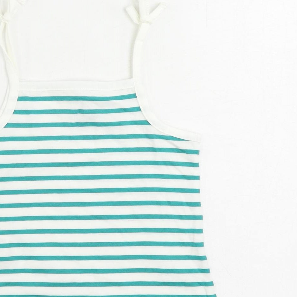 Marks and Spencer Girls Green Striped Cotton Camisole Tank Size 2-3 Years Square Neck Pullover