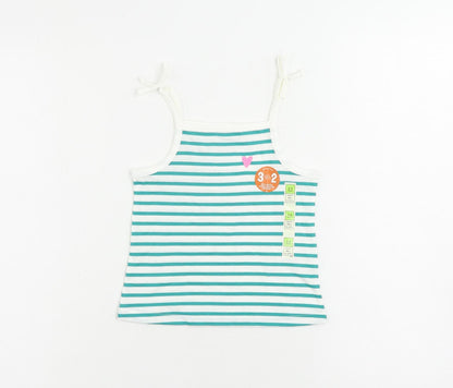 Marks and Spencer Girls Green Striped Cotton Camisole Tank Size 2-3 Years Square Neck Pullover
