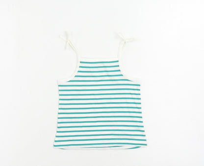 Marks and Spencer Girls Green Striped Cotton Camisole Tank Size 2-3 Years Square Neck Pullover