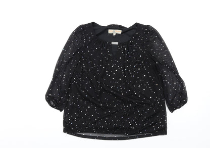 Dorothy Perkins Womens Black Polyester Basic Blouse Size 8 Round Neck