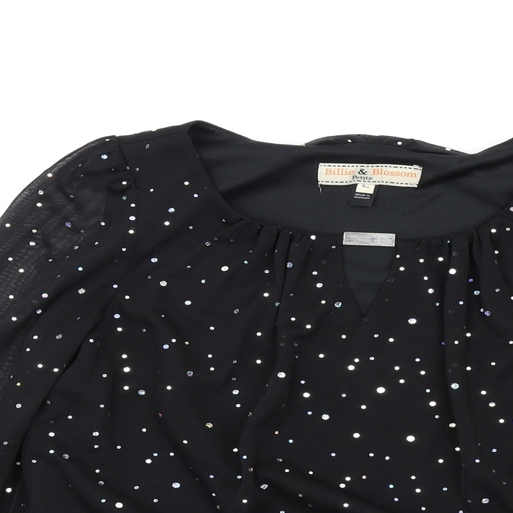 Dorothy Perkins Womens Black Polyester Basic Blouse Size 8 Round Neck