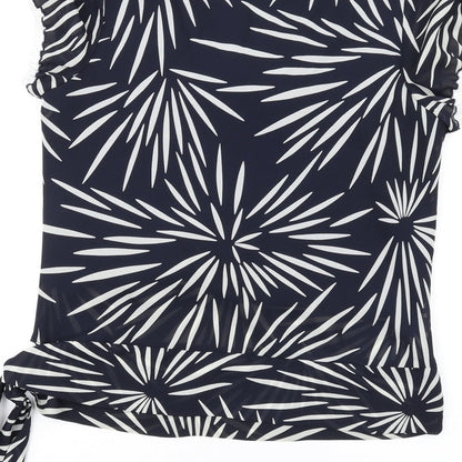Victoria Taylor Womens Blue Geometric Polyester Basic T-Shirt Size 16 Round Neck