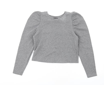 Zara Womens Grey Polyester Pullover Sweatshirt Size S Pullover - Puff Sleeve