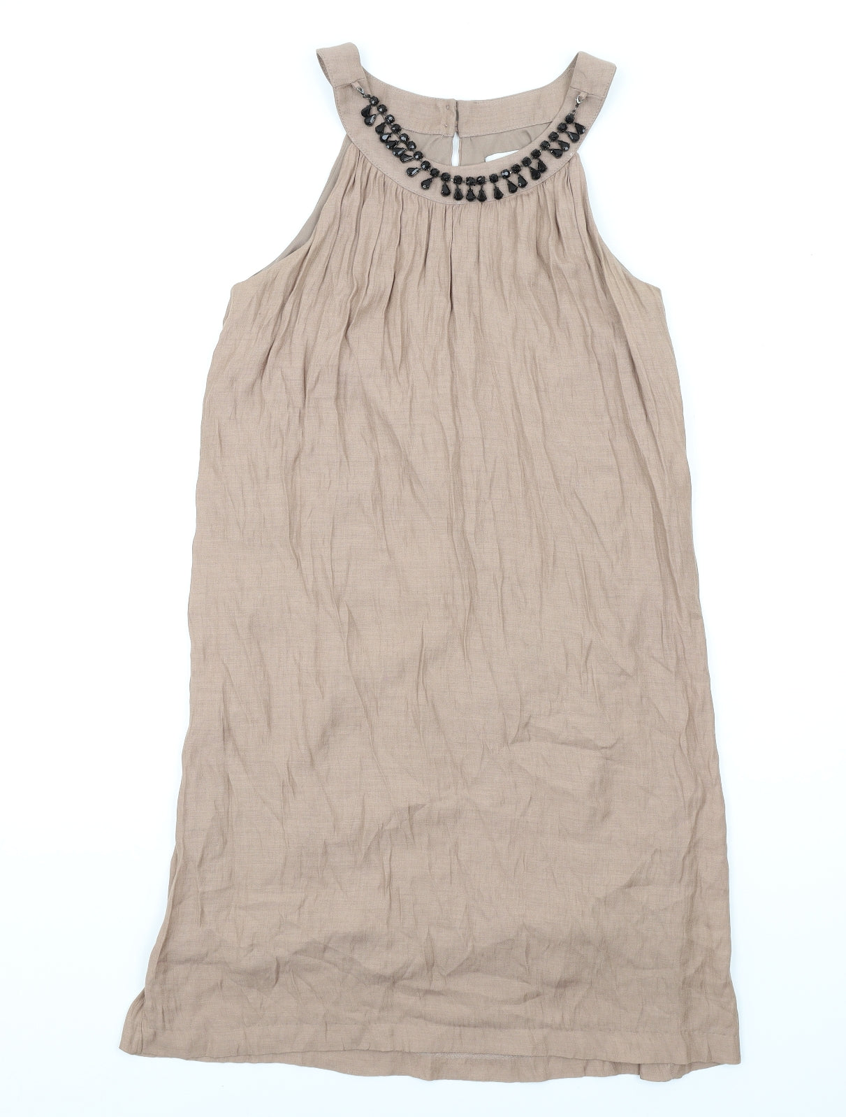 Jacqueline Riu Womens Brown Viscose A-Line Size 10 Round Neck Button - Beaded Neckline