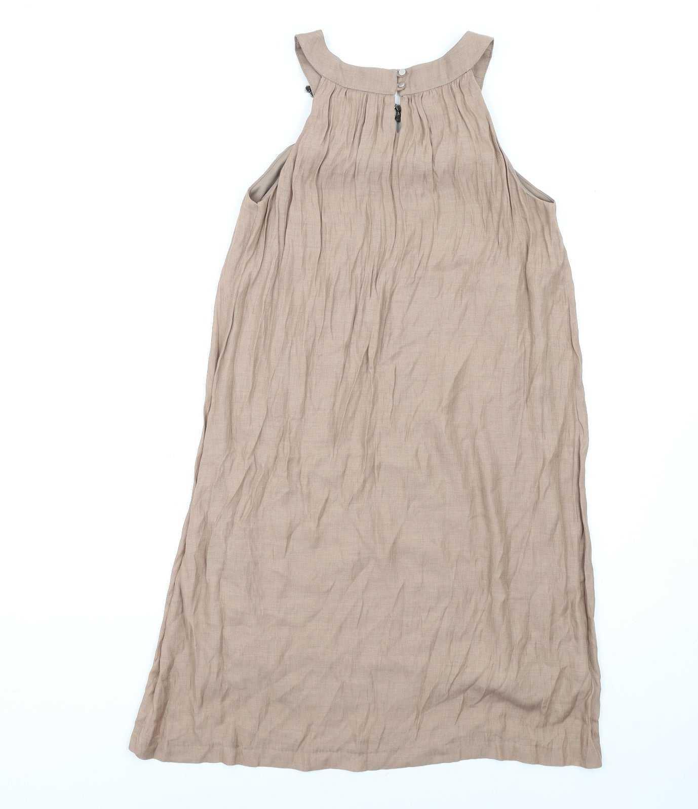 Jacqueline Riu Womens Brown Viscose A-Line Size 10 Round Neck Button - Beaded Neckline