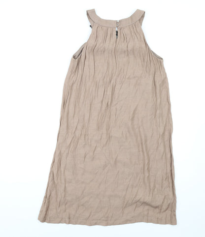 Jacqueline Riu Womens Brown Viscose A-Line Size 10 Round Neck Button - Beaded Neckline
