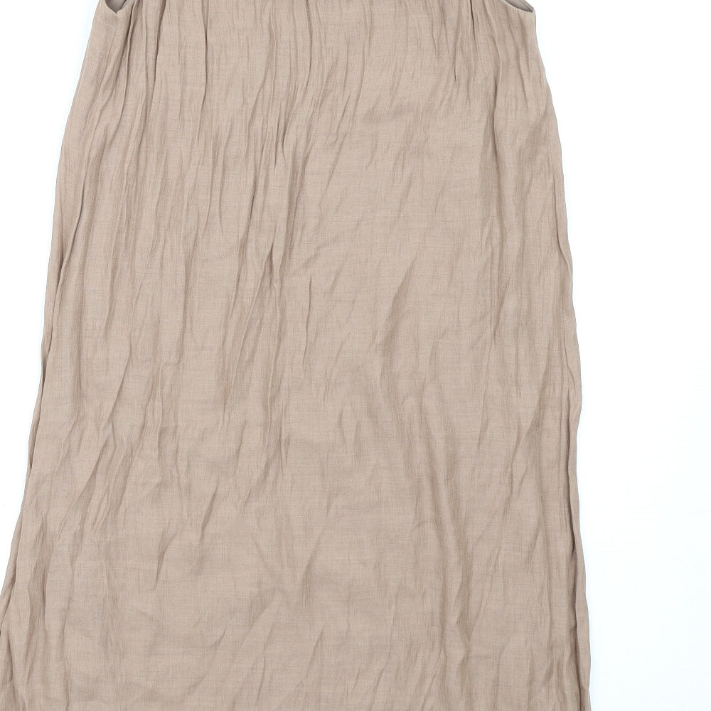 Jacqueline Riu Womens Brown Viscose A-Line Size 10 Round Neck Button - Beaded Neckline