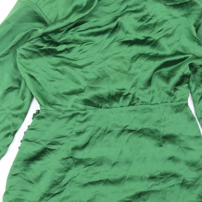 Zara Womens Green Polyester Shirt Dress Size S Collared Zip