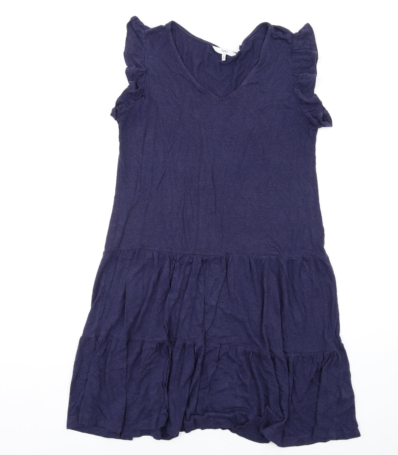 NEXT Womens Blue Linen A-Line Size 10 V-Neck Pullover