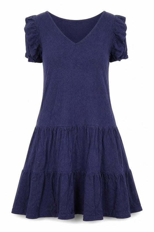 NEXT Womens Blue Linen A-Line Size 10 V-Neck Pullover