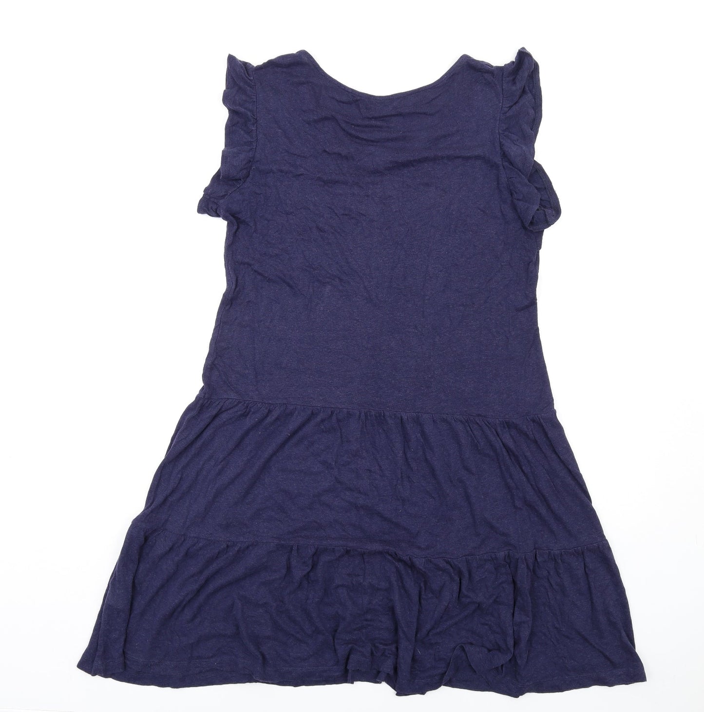 NEXT Womens Blue Linen A-Line Size 10 V-Neck Pullover