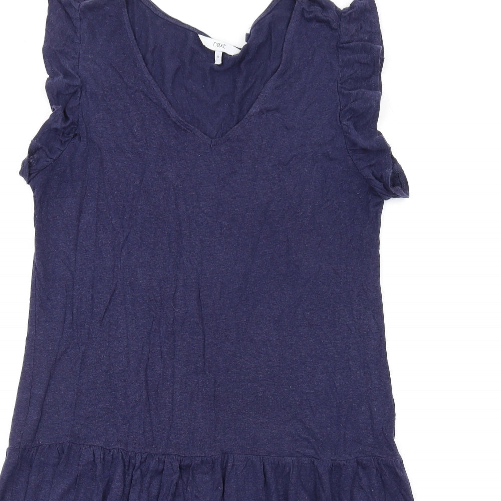 NEXT Womens Blue Linen A-Line Size 10 V-Neck Pullover