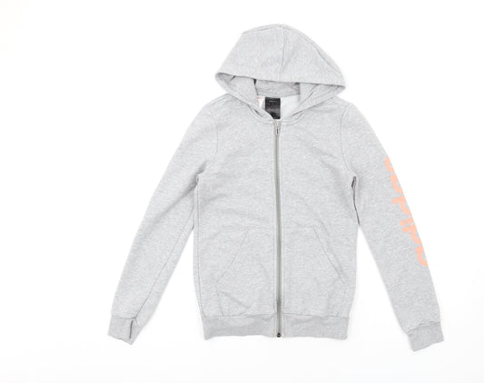 adidas Girls Grey Cotton Full Zip Hoodie Size 12-13 Years Zip