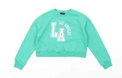 New Look Girls Green Cotton Pullover Sweatshirt Size 12-13 Years Pullover