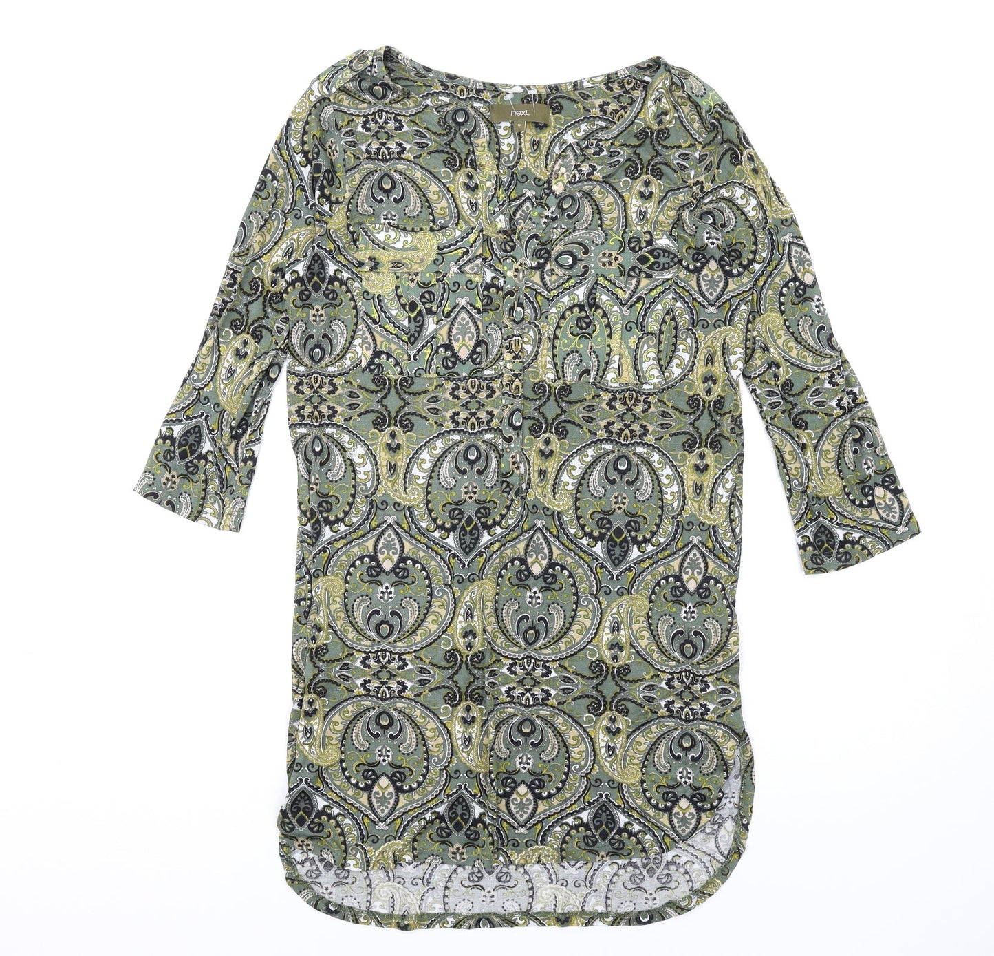 NEXT Womens Green Geometric Viscose T-Shirt Dress Size 10 V-Neck Pullover