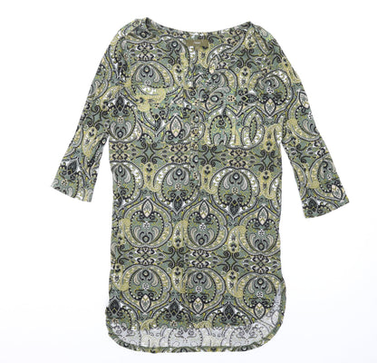 NEXT Womens Green Geometric Viscose T-Shirt Dress Size 10 V-Neck Pullover