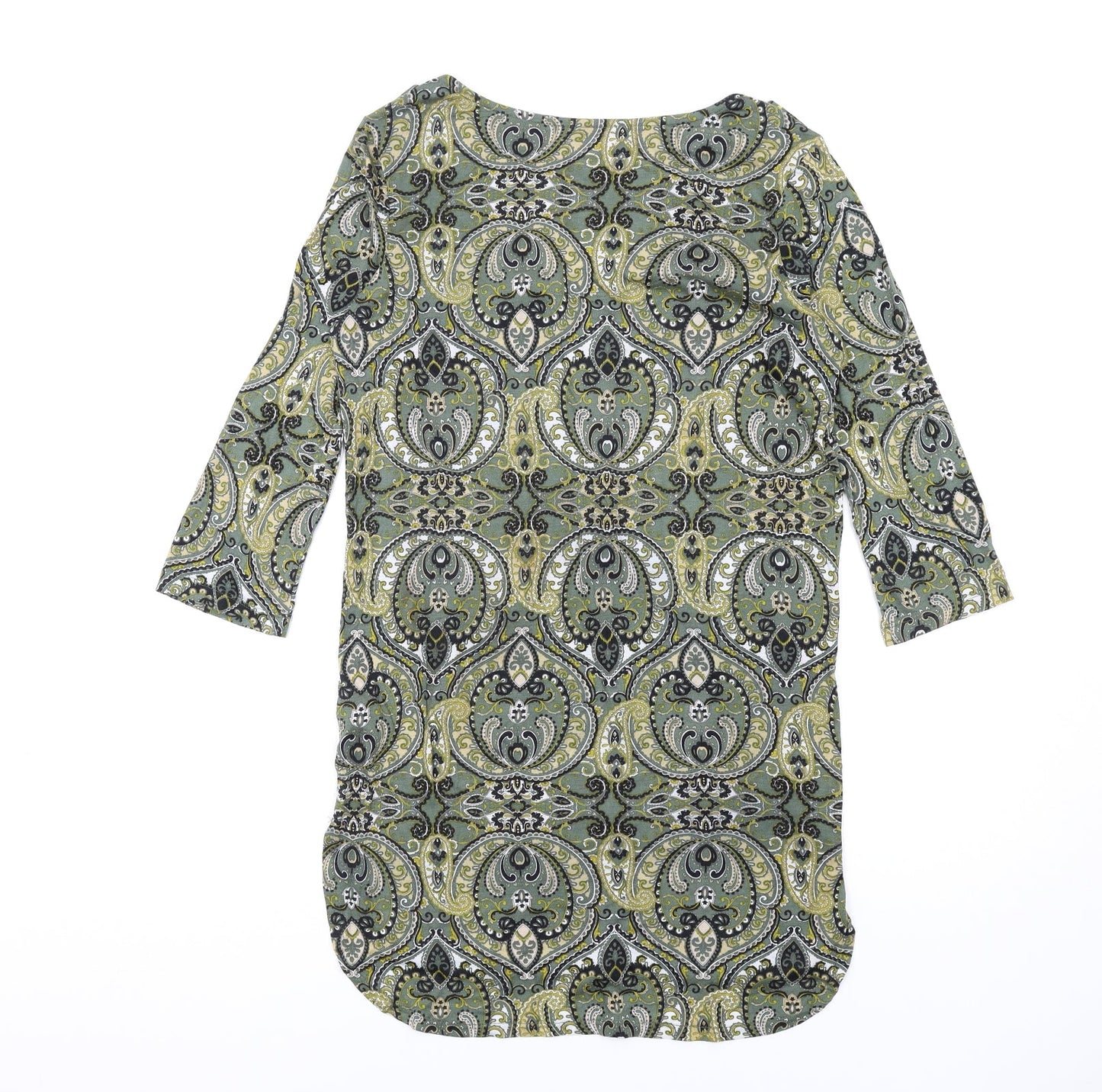 NEXT Womens Green Geometric Viscose T-Shirt Dress Size 10 V-Neck Pullover
