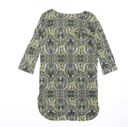 NEXT Womens Green Geometric Viscose T-Shirt Dress Size 10 V-Neck Pullover