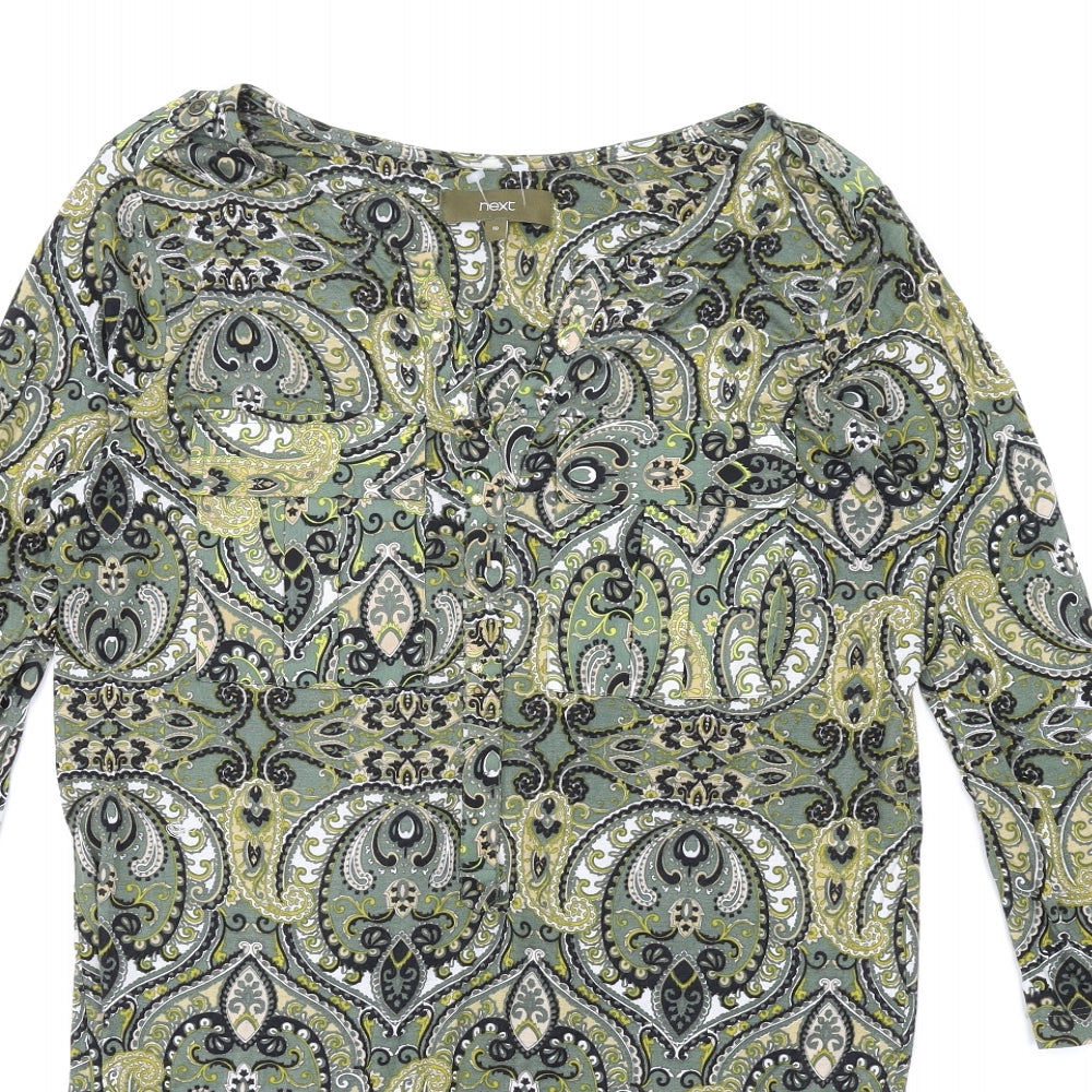 NEXT Womens Green Geometric Viscose T-Shirt Dress Size 10 V-Neck Pullover
