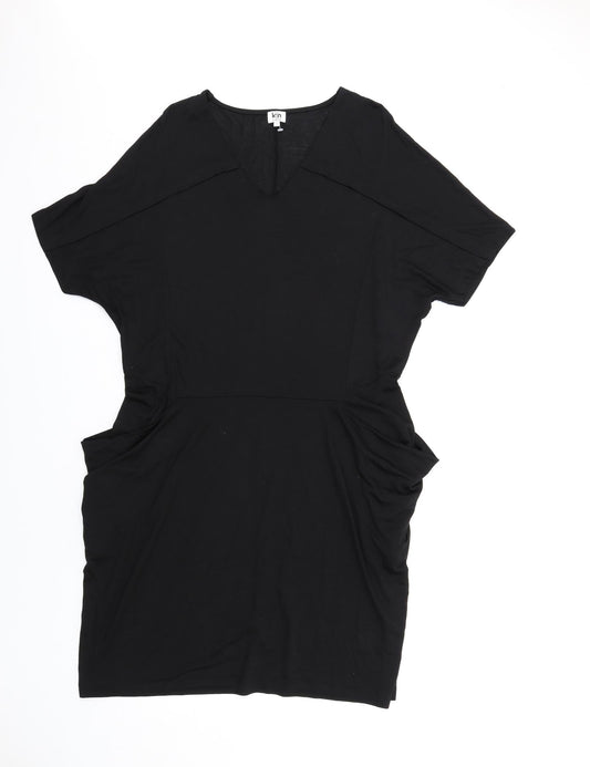 John Lewis Womens Black Lyocell T-Shirt Dress Size S V-Neck Pullover