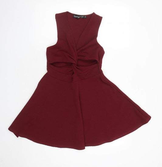 Boohoo Womens Red Polyester Fit & Flare Size 12 Round Neck Pullover