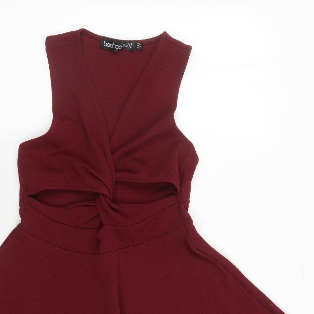 Boohoo Womens Red Polyester Fit & Flare Size 12 Round Neck Pullover