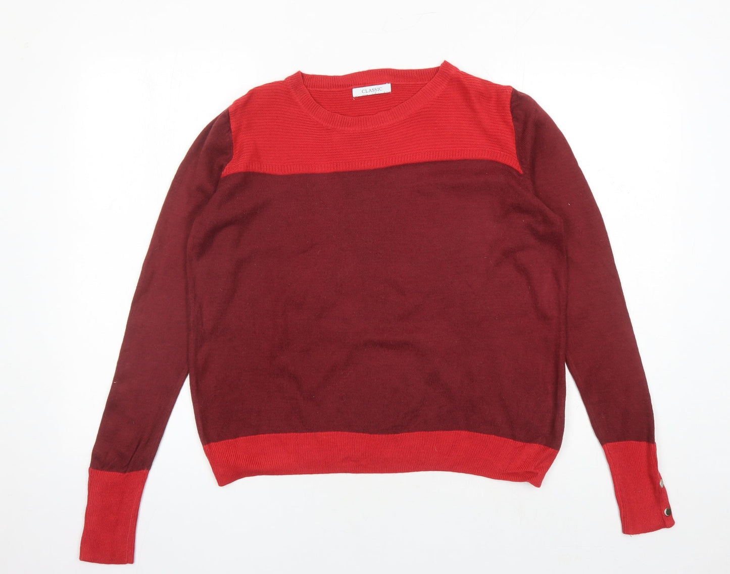 Classic Womens Red Round Neck Acrylic Pullover Jumper Size 12