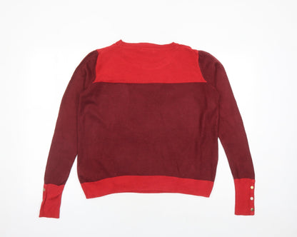 Classic Womens Red Round Neck Acrylic Pullover Jumper Size 12