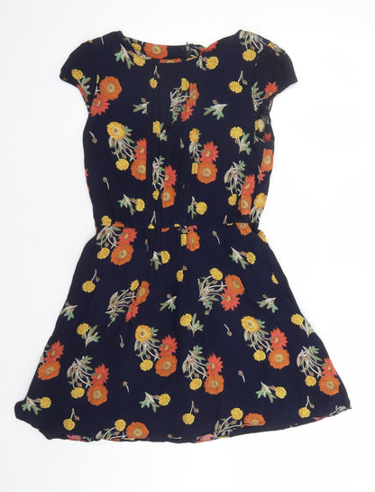 ASOS Womens Blue Floral Viscose A-Line Size 12 Round Neck Zip