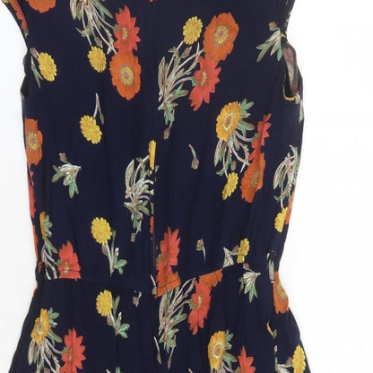 ASOS Womens Blue Floral Viscose A-Line Size 12 Round Neck Zip