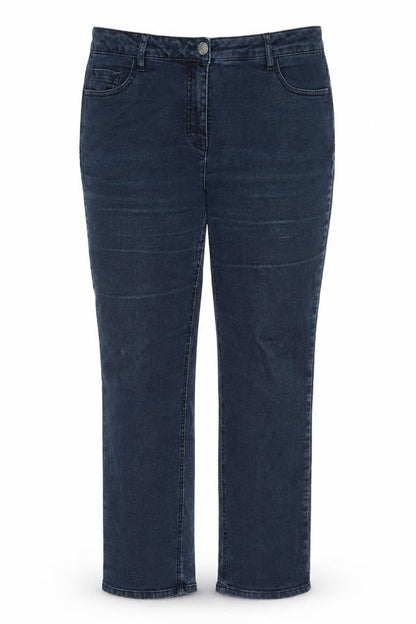 Front view of Savior women’s blue cotton straight jeans, size UK 16, 29-inch leg regular zip - pockets