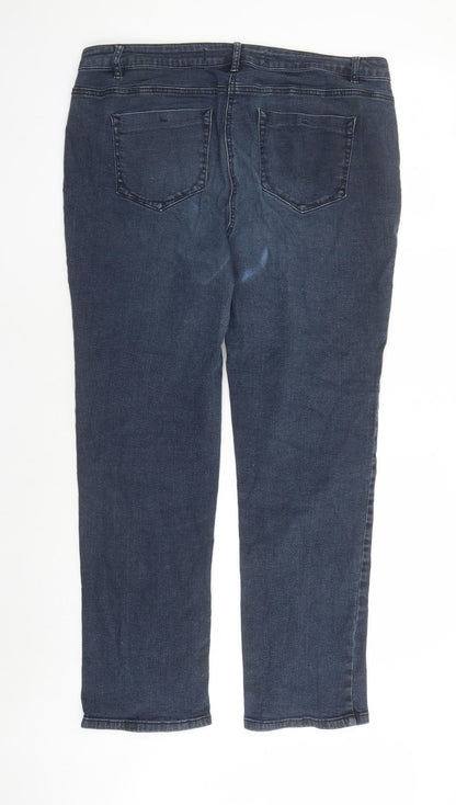 Savior Womens Blue Cotton Straight Jeans Size 16 L29 in Regular Zip - Pockets