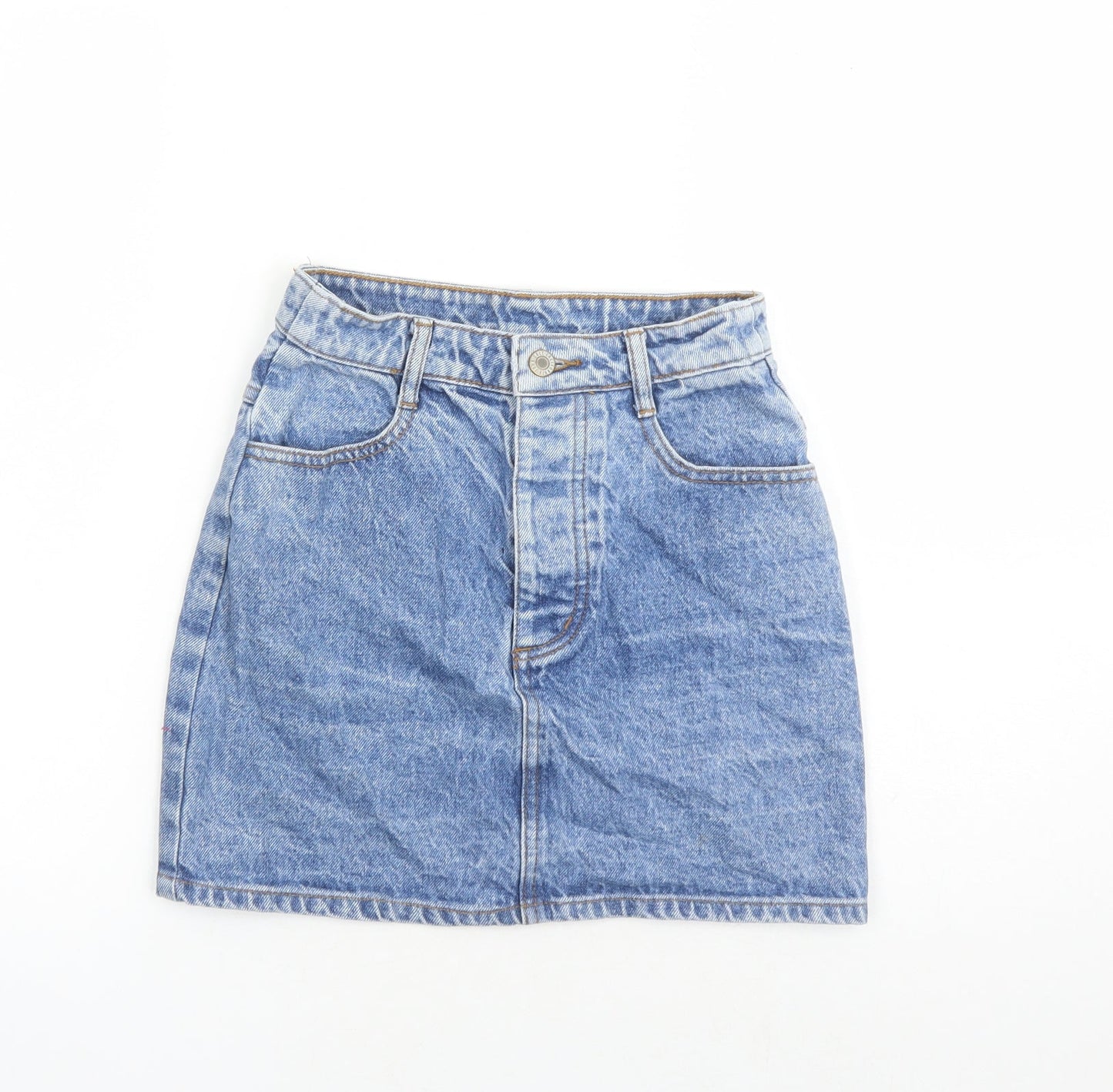 John Galt Womens Blue Cotton Mini Skirt Size S Zip - Pockets