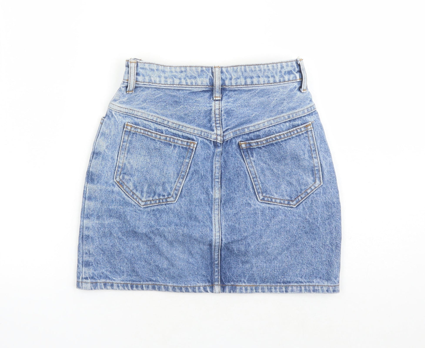 John Galt Womens Blue Cotton Mini Skirt Size S Zip - Pockets