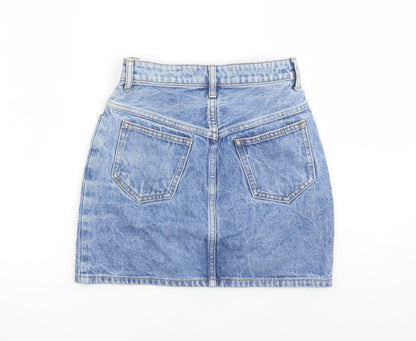 John Galt Womens Blue Cotton Mini Skirt Size S Zip - Pockets
