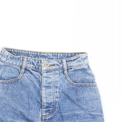 John Galt Womens Blue Cotton Mini Skirt Size S Zip - Pockets
