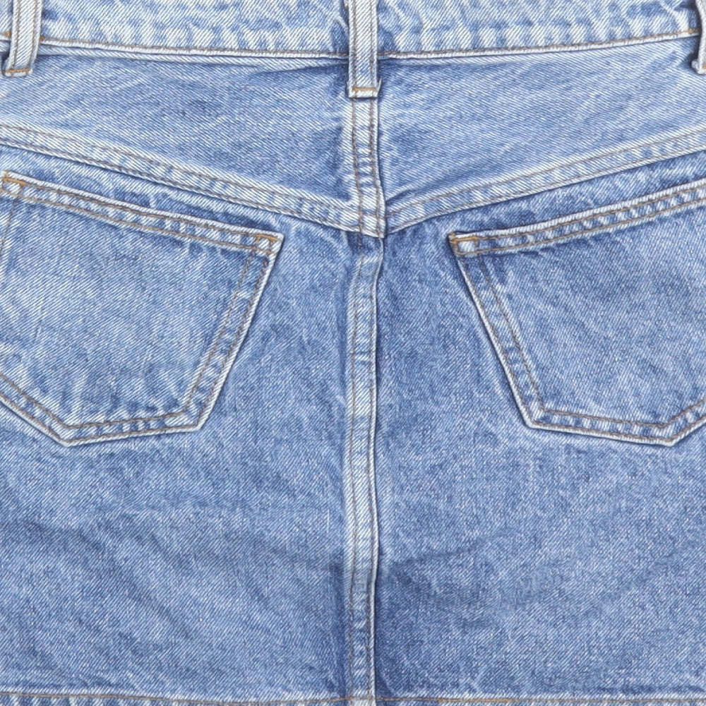 John Galt Womens Blue Cotton Mini Skirt Size S Zip - Pockets