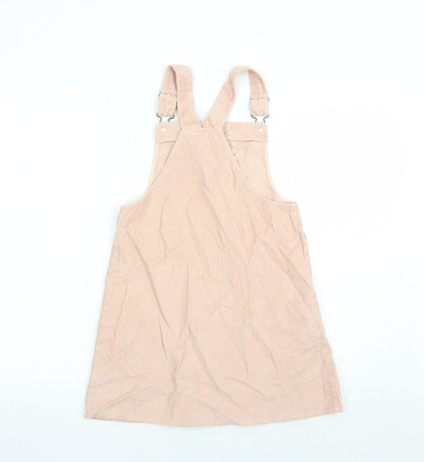 TU Girls Pink Cotton Pinafore/Dungaree Dress Size 11 Years Square Neck Button - Pockets