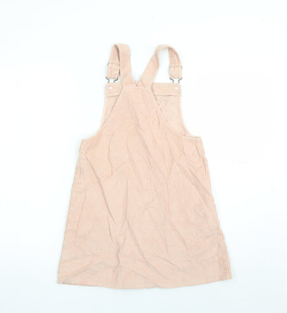 TU Girls Pink Cotton Pinafore/Dungaree Dress Size 11 Years Square Neck Button - Pockets