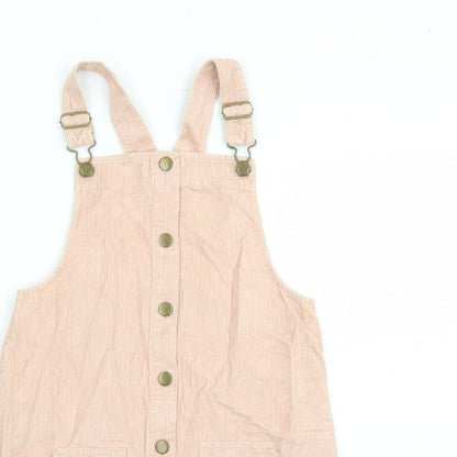 TU Girls Pink Cotton Pinafore/Dungaree Dress Size 11 Years Square Neck Button - Pockets