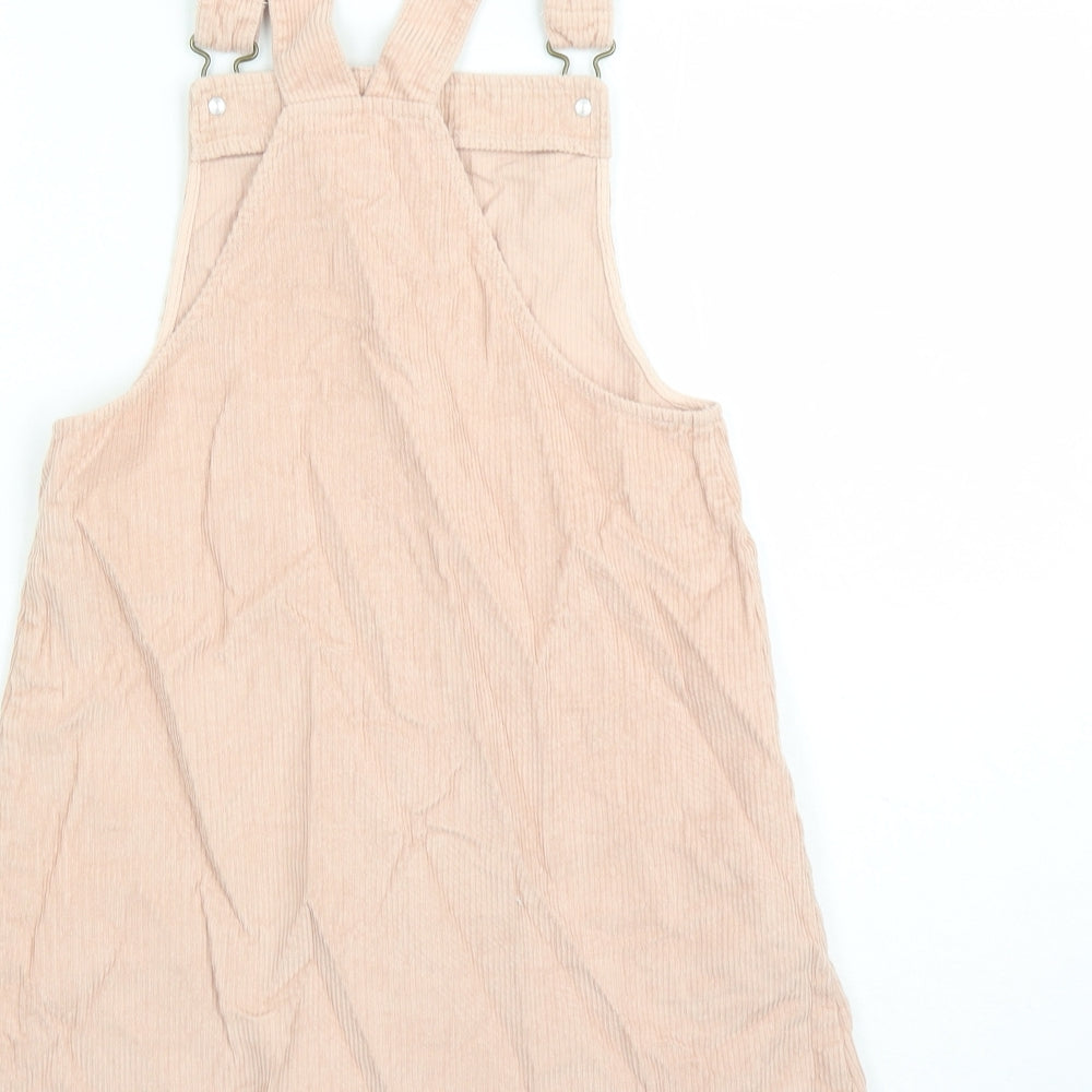 TU Girls Pink Cotton Pinafore/Dungaree Dress Size 11 Years Square Neck Button - Pockets
