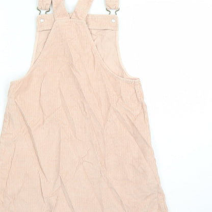 TU Girls Pink Cotton Pinafore/Dungaree Dress Size 11 Years Square Neck Button - Pockets