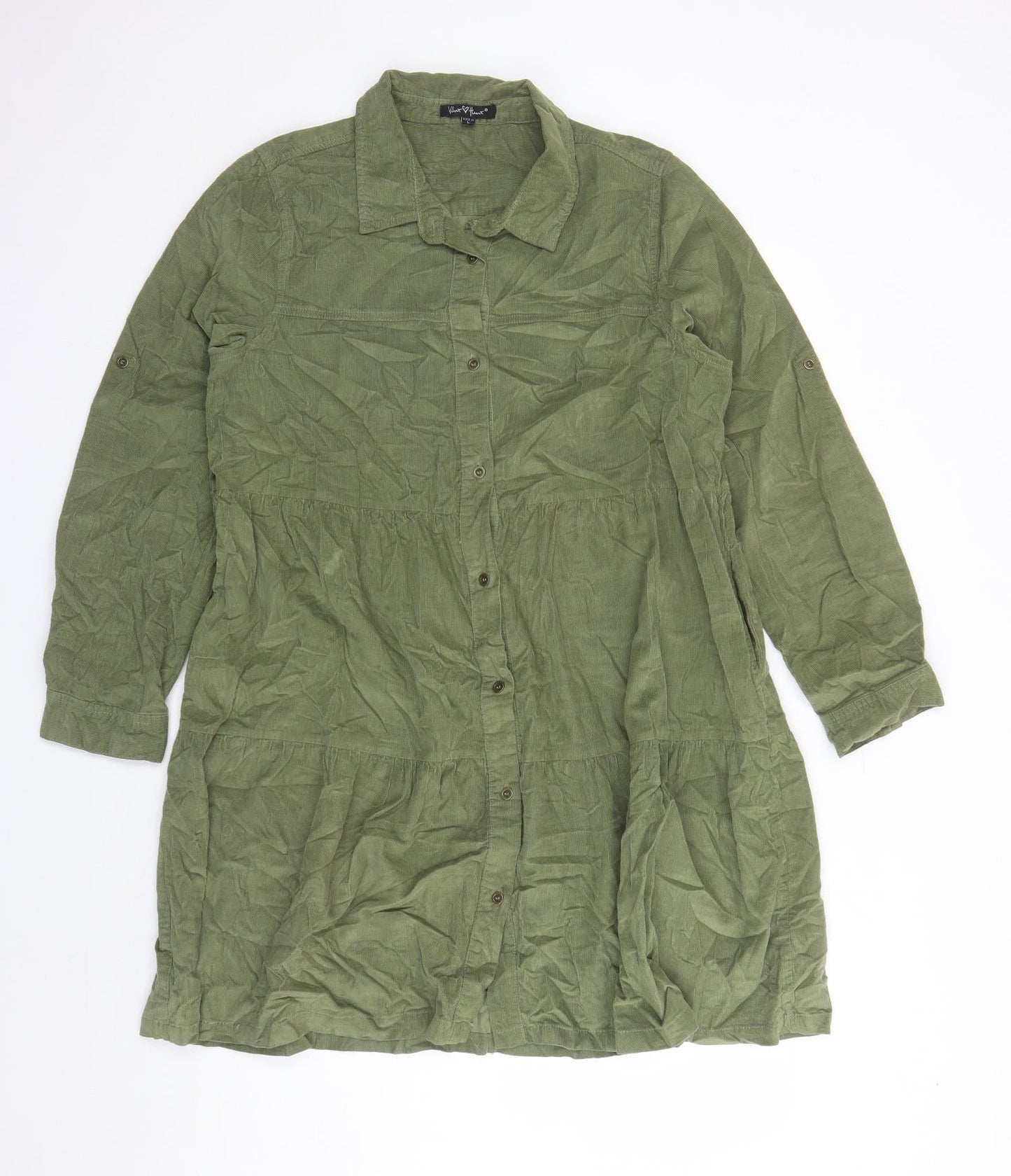 Velvet Heart Womens Green Cotton Shirt Dress Size L Collared Button - Pockets