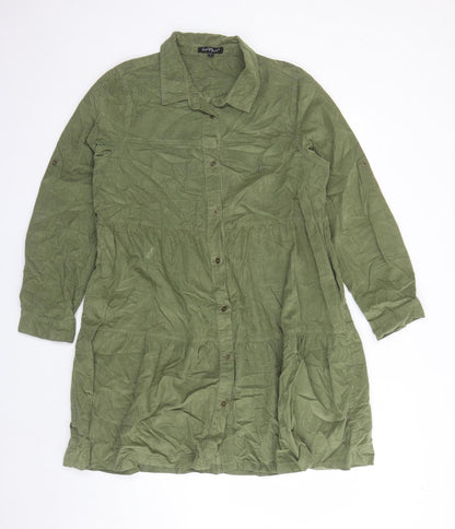 Velvet Heart Womens Green Cotton Shirt Dress Size L Collared Button - Pockets