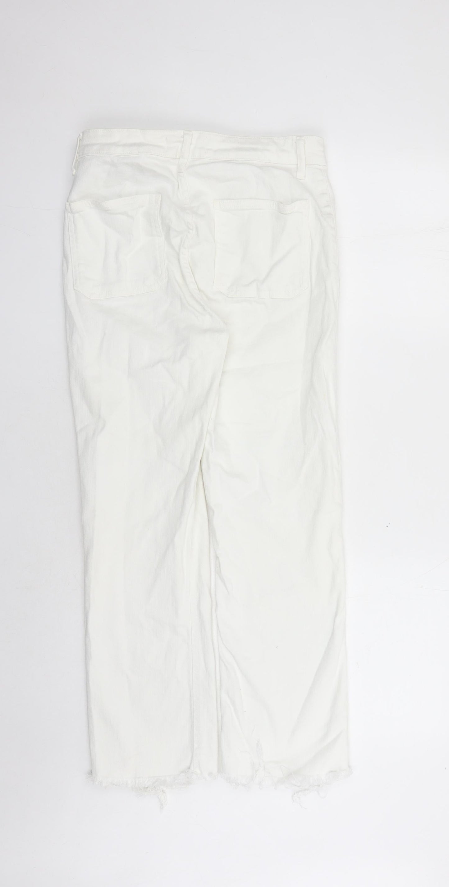 Zara Womens White Cotton Straight Jeans Size 10 L26 in Regular Zip - Raw Hems