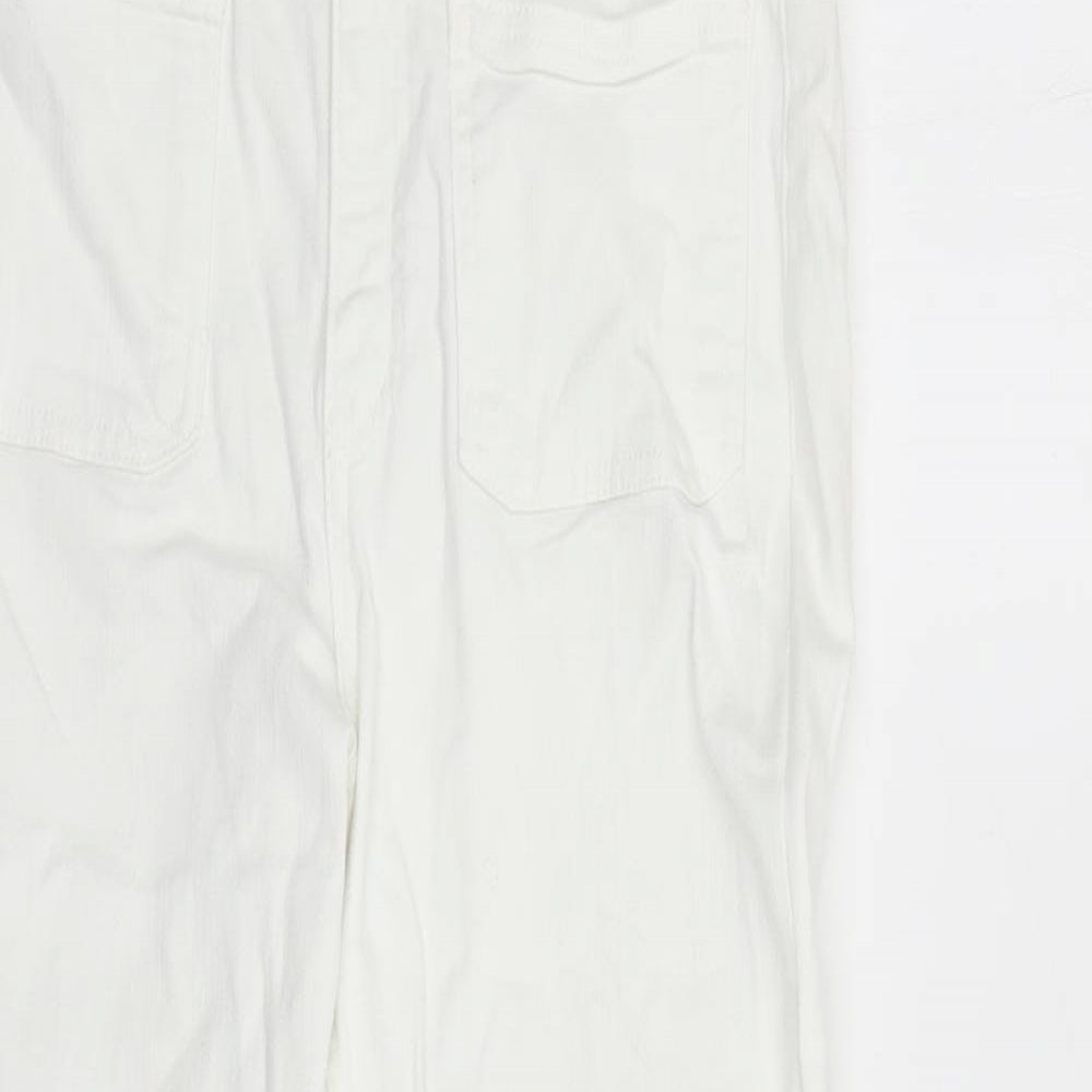 Zara Womens White Cotton Straight Jeans Size 10 L26 in Regular Zip - Raw Hems