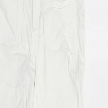 Zara Womens White Cotton Straight Jeans Size 10 L26 in Regular Zip - Raw Hems