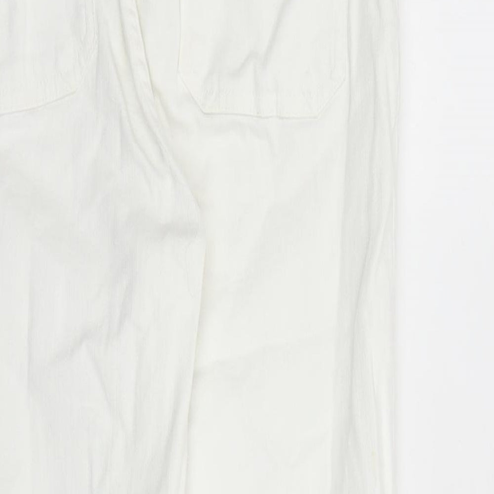 Zara Womens White Cotton Straight Jeans Size 10 L26 in Regular Zip - Raw Hems