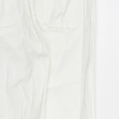 Zara Womens White Cotton Straight Jeans Size 10 L26 in Regular Zip - Raw Hems